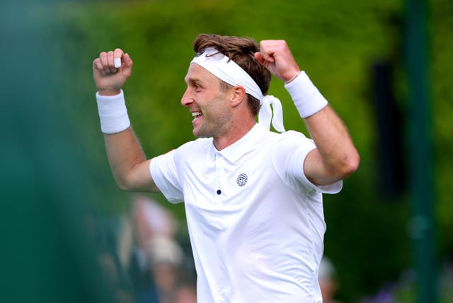 Liam Broady celebrates his first-round victory 