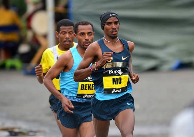 Farah leads Bekele and Gebrselassie during the 2013 Great North Run