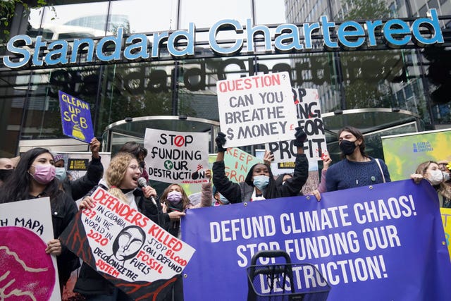 Activists outside Standard Chartered in London